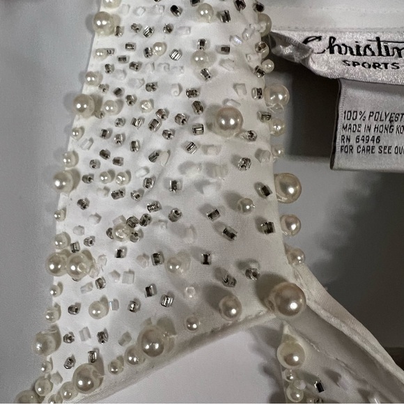 Vintage White Pearl Embellished Collar Sheer Long Sleeve Button Up Size Medium - Picture 6 of 16